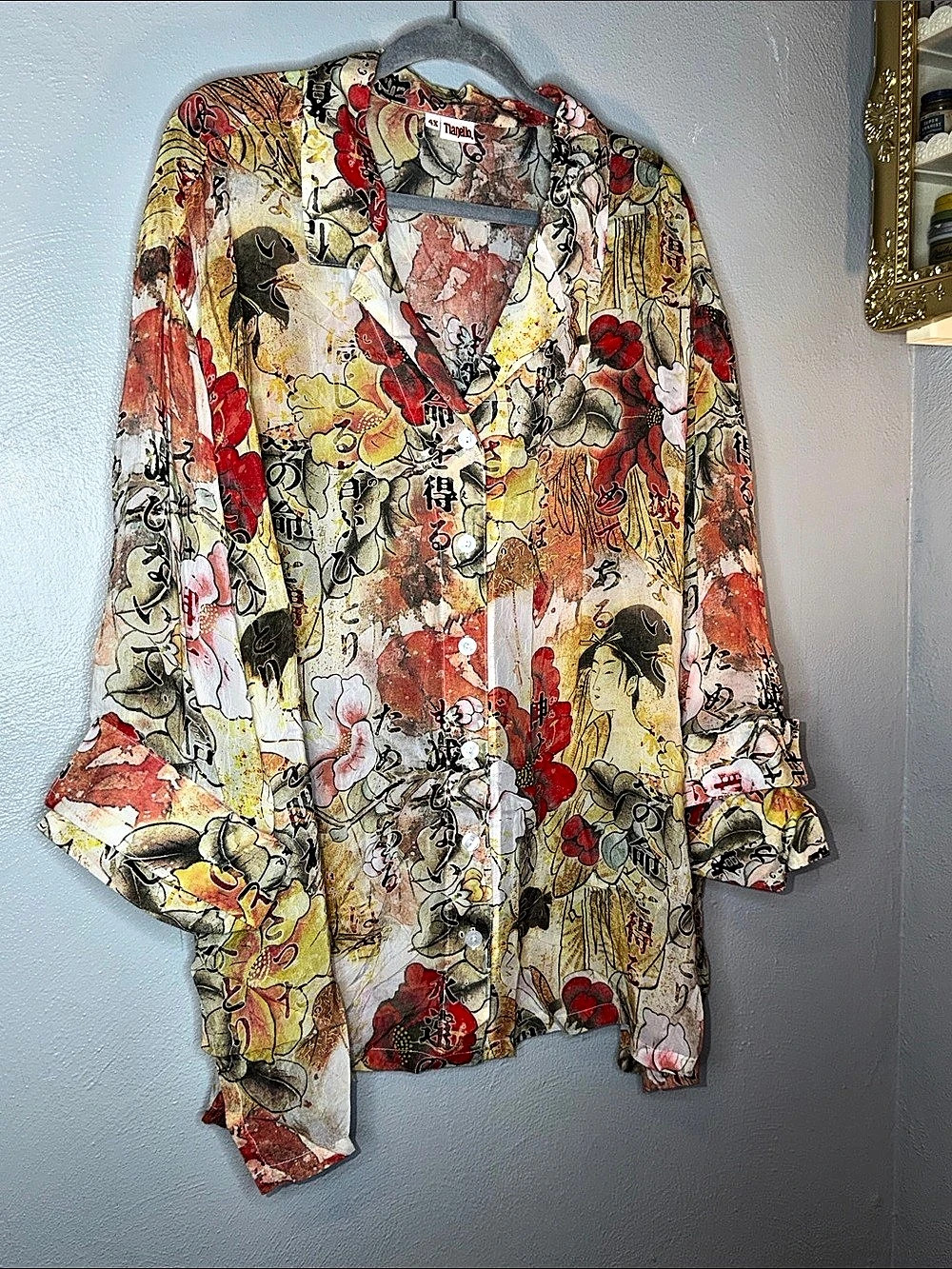 Tianello Floral Rayon Button-Down Top Size 4X Like New